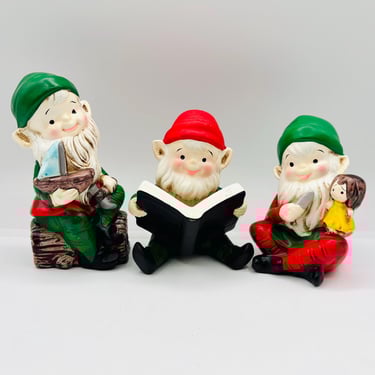 Enesco Porcelain Christmas Green Elf Trio Holiday Decor Vintage Figurines by LeChalet
