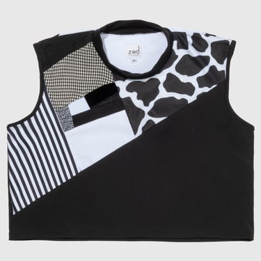 black + white  'all-over reroll' cropped mock neck tank top