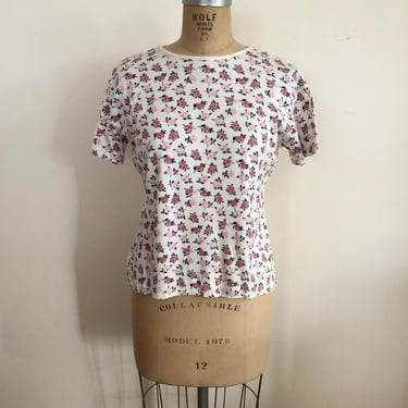 Rose Print Tee Shirt - 1990s 