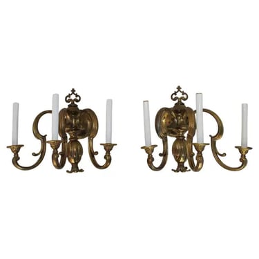 Rare Pair of Large 1920's brass sconces ( it is a set of three )