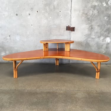 Vintage Rattan Boomerang Coffee Table With 2nd Tier
