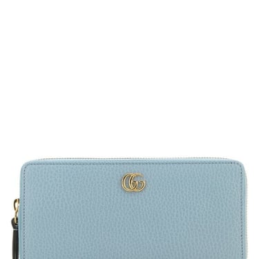 Gucci Women Pastel Light Blue Leather Gg Marmont Wallet