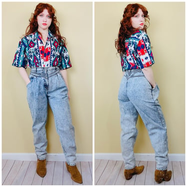 1980s Vintage Levi Grey Acid Wash Jeans / 80s High Waisted Tapered Denim Trousers / Medium / Waist 28