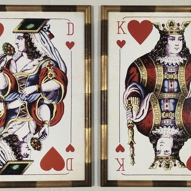 King and Queen of Hearts Playing Card Artwork, Pair Framed 