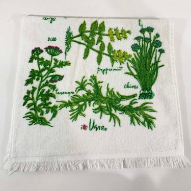 Vintage Vera Kitchen Towel Cotton Herbs Herb Mid-Century Retro 1980s MCM Hand Towels Green White 