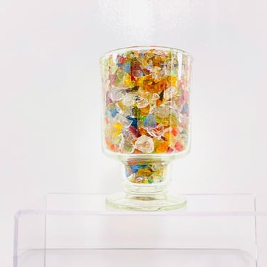 Vintage 1970s Retro MOD Rainbow Crackle Shards Mosaic Art Glass Pedestal Candle Jar Vase 