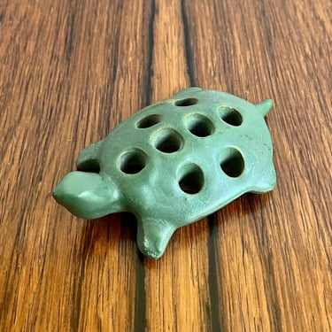 Early Peters and Reed Pottery Turtle Flower Frog in Matte Green Glaze - Arts and Crafts Era 