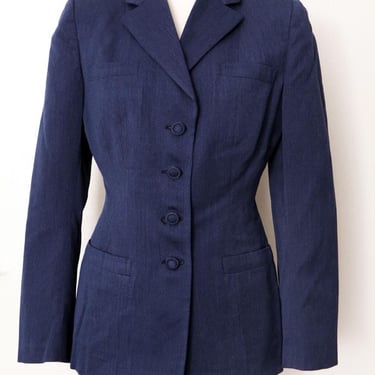 1955 Blue Blazer Suit Jacket Vintage 1950's Women's Fitted Suit Jacket Custom Made, size Medium Gabardine 
