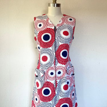 1960s Mod floral zip front dress 