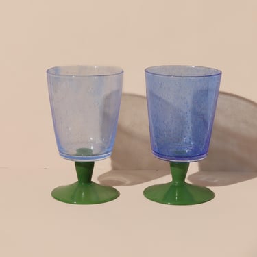 Vintage Blue and Green Drinking Glasses, Vintage Glassware 