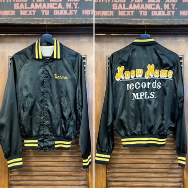 Vintage 1980’s “Know Name” Record Shop Satin Jacket, 80’s Jacket, 80’s Embroidery, 80’s Shop Jacket, Vintage Clothing 