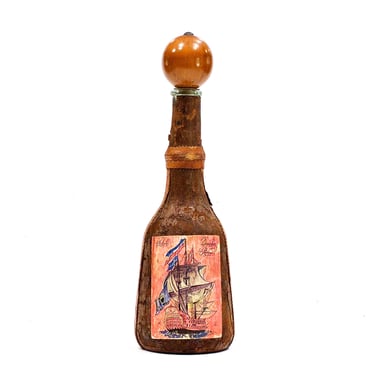VINTAGE: Large Leather Wrapped Decanter Bottle - V. Piazzesi - Made in ITALY - 1664 Dauphin Royal Label - SKU-27-D-00015194 