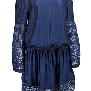 Ramy Brook - Navy Embroidered Trim Sleeve Drop Waist "Lysney" Dress Sz M