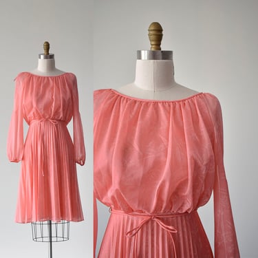 1970s Pink Dress / 1970s Pink Cocktail Dress / Vintage Off The Shoulder Dress / Vintage 1970s Dress Small / Flutter Sleeve 70s Dress 