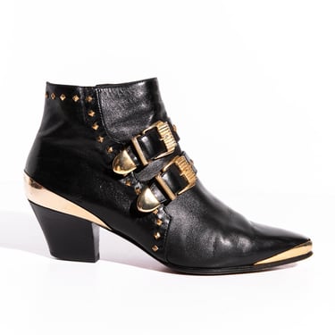 GIANNI VERSACE Fall/Winter 1992 Black Ankle Booties w/ Gold Hardware
