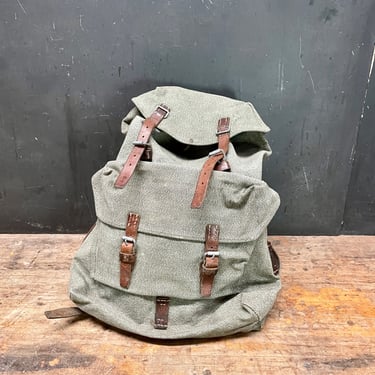 Vintage Zurich Mountain Ruck Sack Back Pack Mid-Century Leather Canvas Should Bag 1950s 