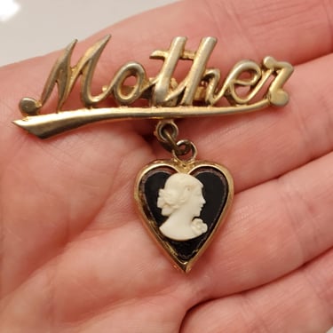 1960s Mother Brooch Pin with Cameo Pendant - Mid-century Jewelry - 60s Jewelry 