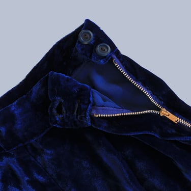 1940s Pants / 40s Blue Silk Velvet Side Zip Pants / Evening Trousers 