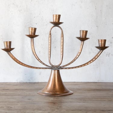 Copper 5 Arm Candelabra, Vintage Candlestick Holder Centerpiece for Five Taper Candles 