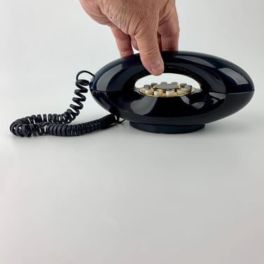 1970's GENIE Telephone - Deep Blue with Gold Dial - Push Button Dial - Space-Age Modern Design 