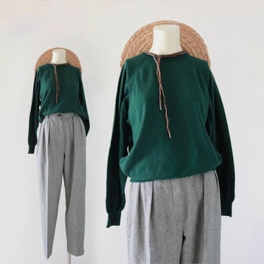 long sleeve forest knit - s - vintage 90s womens dark green pullover shirt top sweater size small 