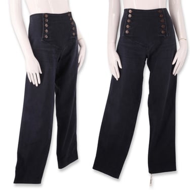 70s Chemin De Fer high waisted bib front jeans pants 28, vintage 1970s black cotton canvas jeans, 70s straight leg denim sz 8 