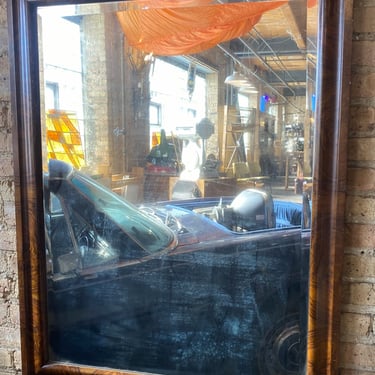 Large Burled Wood Framed Beveled Mirror
