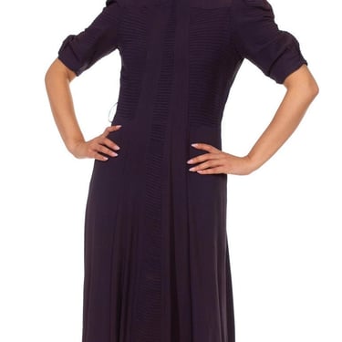 1940S Purple Rayon Blend Crepe Short Sleeve  Dress 