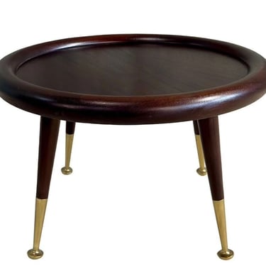 Round Mahogany Brass Side Table attributed to Robsjohn Gibbings, 1950