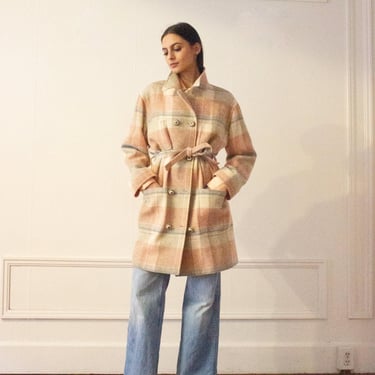 1980s Ungaro Parallel Paris Plaid Wool Belted Jacket 