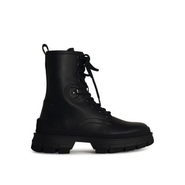 Moncler 'Hevea' Black Matte Leather Ankle Boots Woman