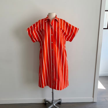 Marimekko of Finland red/white cotton striped dress-size S (marked XS) 