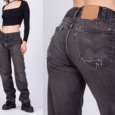 Vintage Levi's Faded Black Distressed Jeans - 32" Waist | 80s 90s Unisex Tapered Leg Boyfriend Jeans 