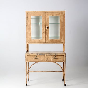 antique metal and glass medical cabinet 