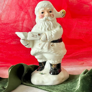 Vintage Santa Claus Decor, Letter to Santa, Shaker Top, St Nicholas Ceramic Porcelain, Gold Metallic Trim 