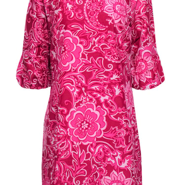 Lilly Pulitzer - Hot Pink Paisley Floral Cotton &amp; Silk Shift Dress Sz 8