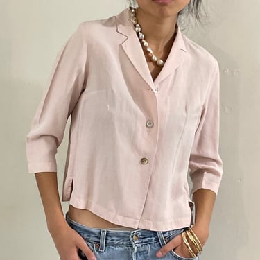 90s cropped blouse / vintage blush sand cropped notched lapel button up blazer blouse | Medium 