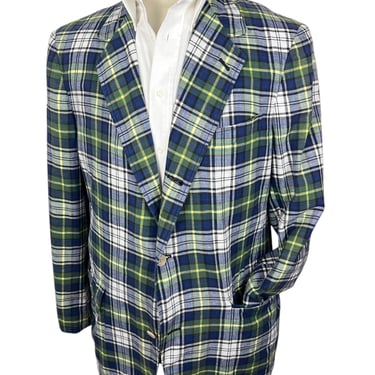 Vintage 1980s BROOKS BROTHERS Madras Tartan Plaid Cotton Sack Jacket ~ size 40 Long ~ 3 Roll 2 ~ sport coat / blazer ~ Preppy / Ivy / Trad 