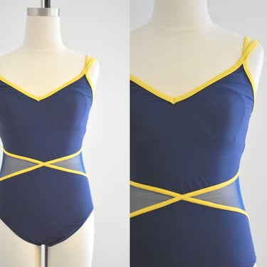 1980s/90s Navy and Gold Mesh Swimsuit 