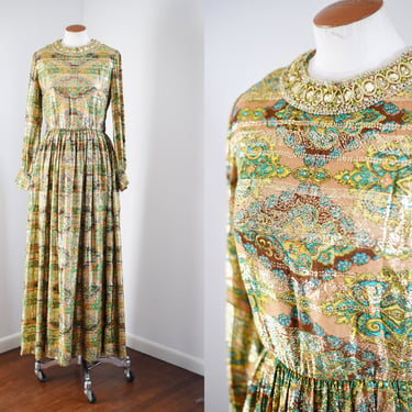 Carlye 60s Gold Patterned Maxi Dress 