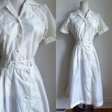 Vintage 1940s-50s White Swan Nurse / Waitress Uniform Dress / XS 