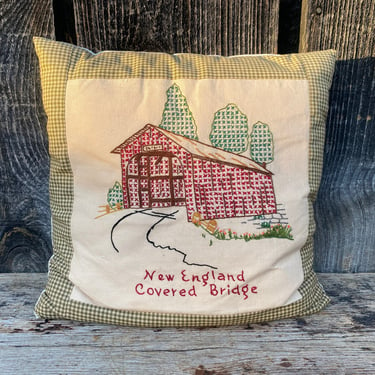 Covered Bridge Pillow — Bridge Pillow — New England Pillow — New England Decor — Pillow Needlepoint — Decorative Pillow — Covered Bridge 