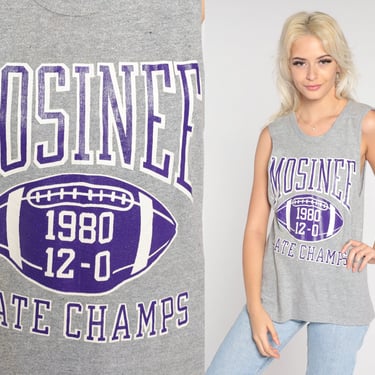 Mosinee Wisconsin Shirt 1980 Football STATE CHAMPS Tank Top Muscle Tee 80s Tshirt Vintage WIAA 1980s Sports Retro Graphic Grey Small 