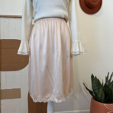 Vintage 90s Light Pink Lace Trim Slip Skirt USA Made Size Large 