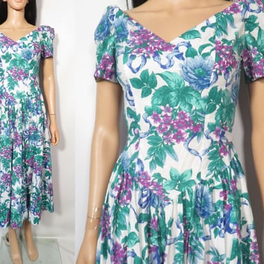 Vintage 80s Deadstock Garden Party Cottagecore Cotton Dress Made In USA Size XS/S 