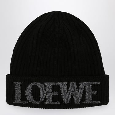 Loewe Black Wool Bonnet With Logo Men