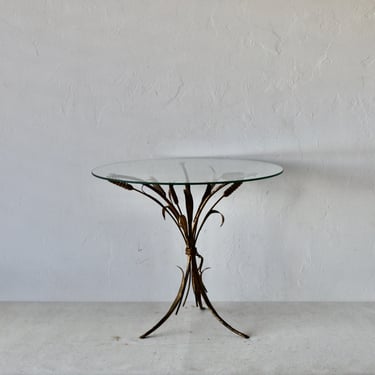 Hans Kögl Style Midcentury Gilded Floral Tole Side Table 