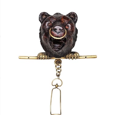 Rustic Antique Black Forest Carved Bear Wall-Mounted Coat Hanger Key Holder Hook 