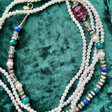 Vintage Estate Faux Pearl  Glass Bead Plunge Necklace