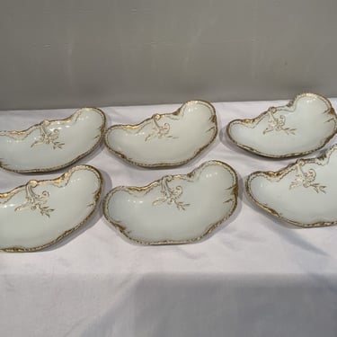 1903 Theodore Haviland Limoges France Bone Dishes Set of 6,  Gold Antique bone dishes, apitizeer plates, Victorian dish set, dipping dishes 